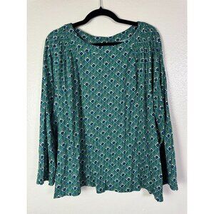 J. Jill Green Blue Floral Long Sleeve Top Size XL Cotton Modal Boho Peasant